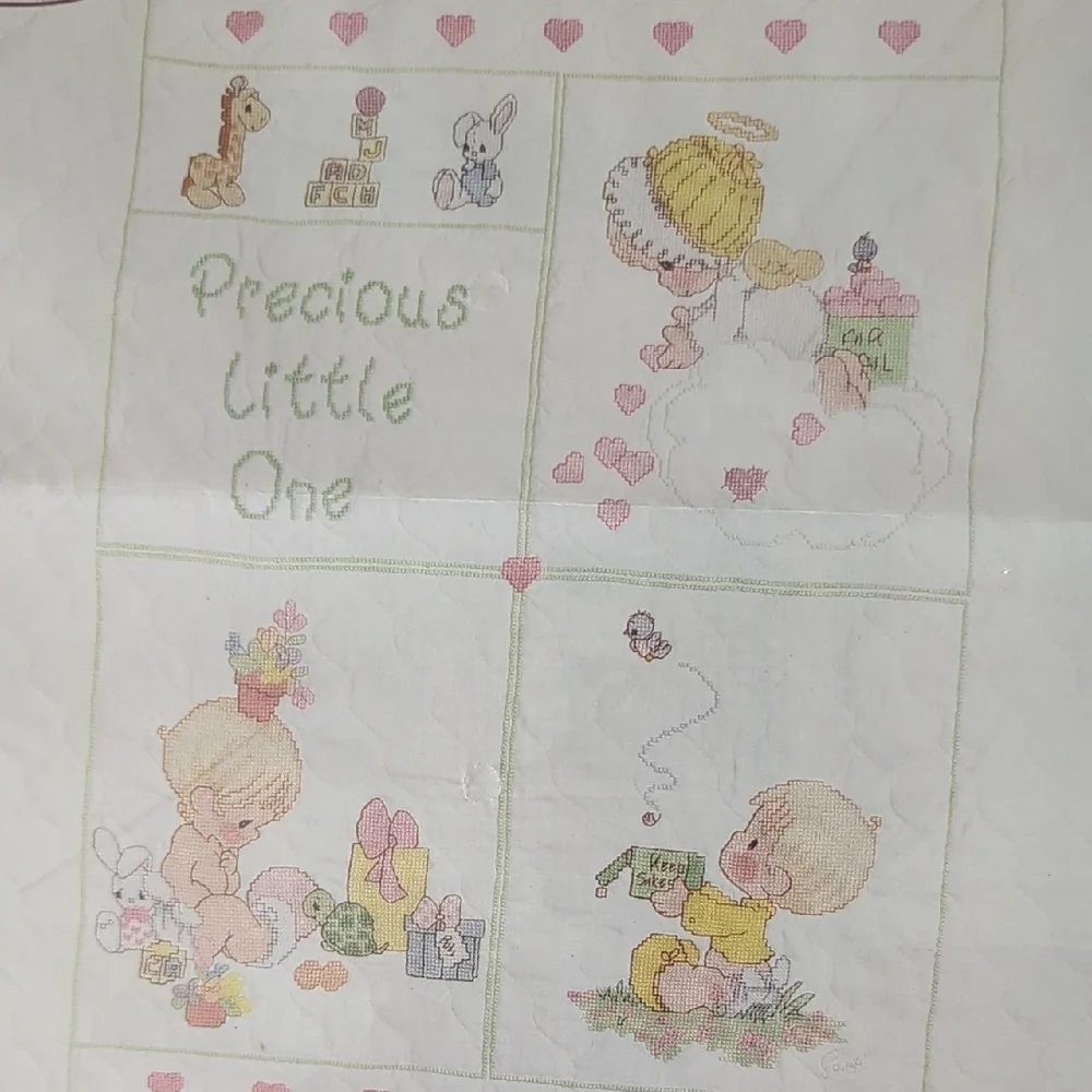 Vintage Precious Moments Pastel Baby Quilt Cross Stitch Kit